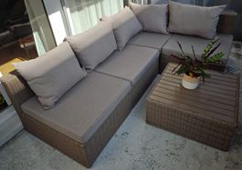 Lounge Set Rattanoptik braun mit Kissen Outdoor