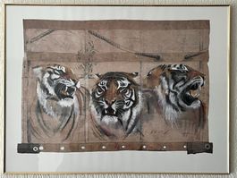 Rolf Knie 2 Bilder gerahmt Tiger und Elefant 1988