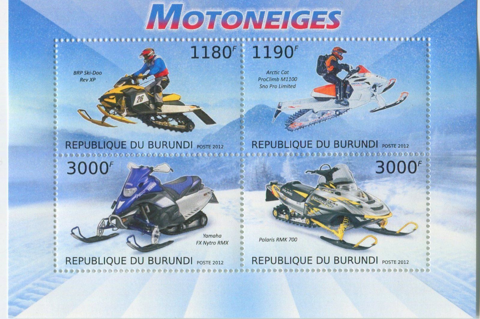 Tutti i francobolli: Block "Motorschlitten". Burundi. – Nuovo e nell'imballaggio originale da Basel venduto da Butsch5