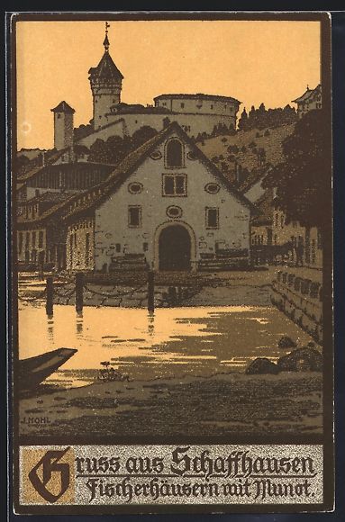 Cartoline postali: Schaffhausen, Fischerhäuser mit Munot – Usato da Berlin venduto da bartko-reher