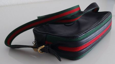Vintage GUCCI Sherry Line Umhängetasche – Schwarzes Leder