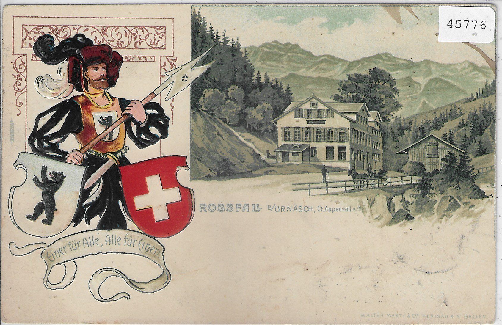 Cartoline postali: Rossfall bei Urnäsch AR - Präge-Litho – Usato da Ettingen venduto da Kartenplanet