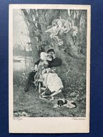 Alte Ansichtskarte "Träumerei" C.Karger, Putti, Hund, Top