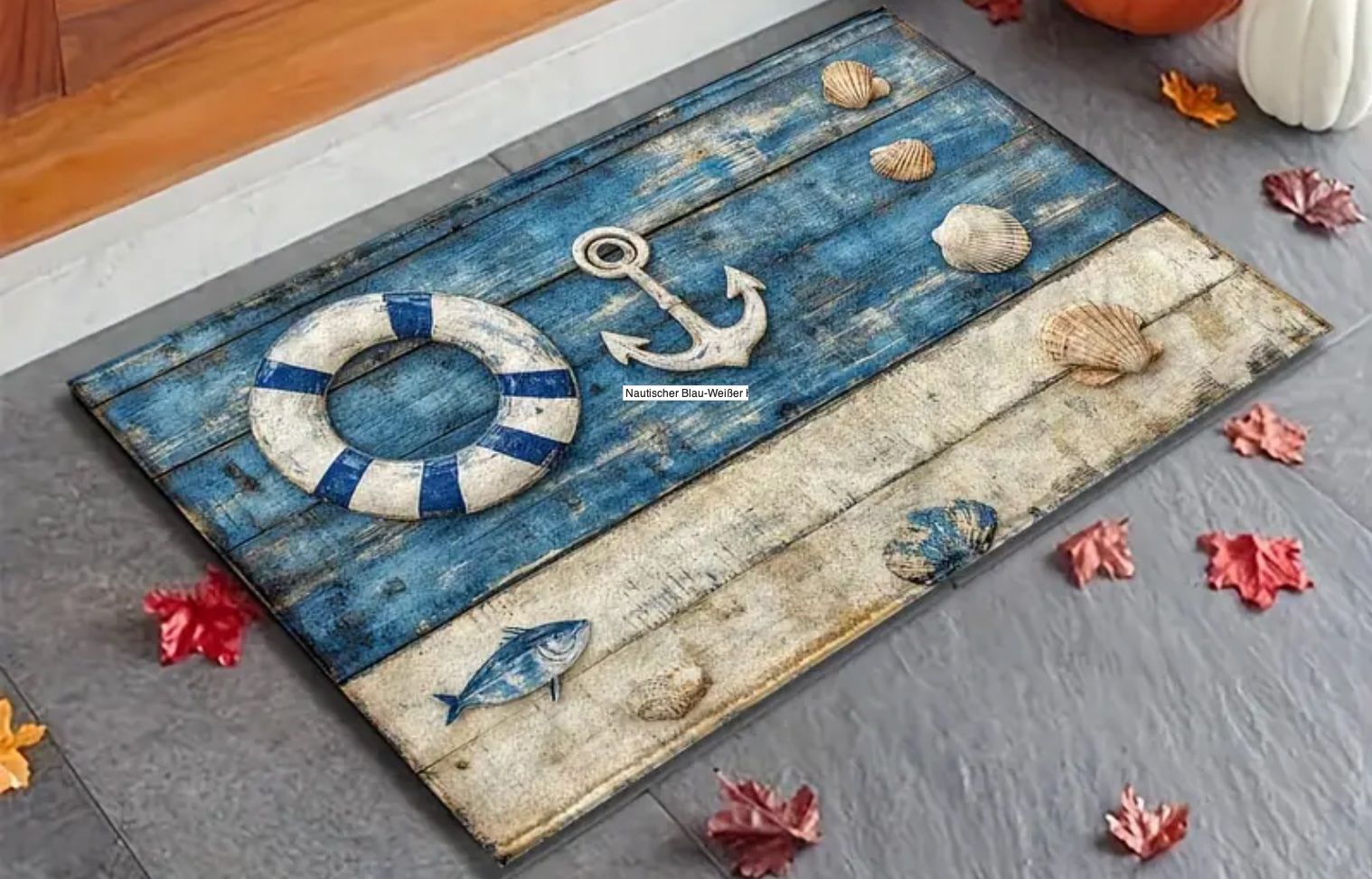 Teppiche: Nautischer Blau-Weißer Holz-Teppich – Neu und originalverpackt aus Wagenhausen von Svema 1