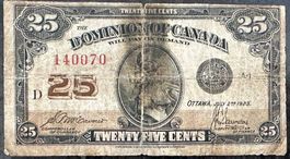 25 Cent Schein, Dominion of Canada, 1923, Rarität!
