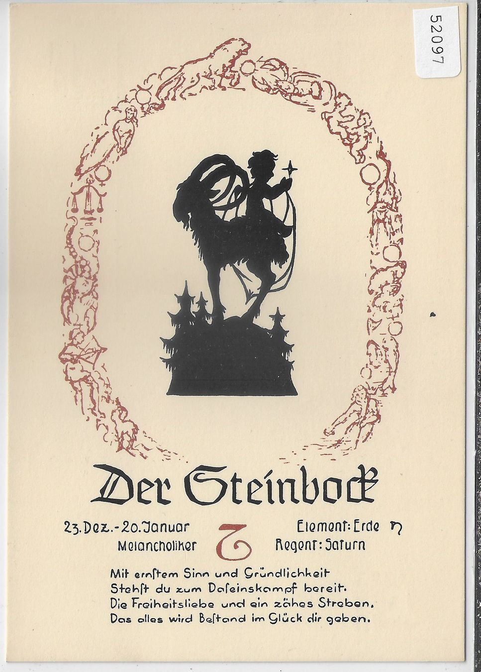 Ansichtskarten: Horoskop - Der Steinbock - Scherenschnitt – Gebraucht aus Ettingen von Kartenplanet