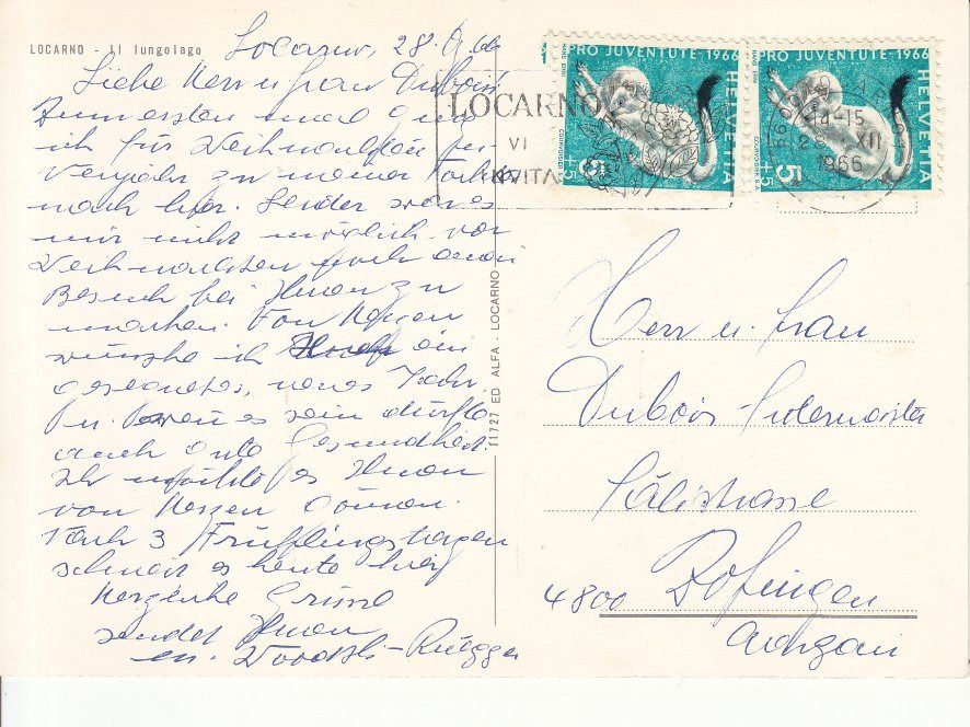 Cartoline postali: Locarno 1966 – Usato da Bürglen TG venduto da StampGraf 1