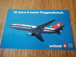 Swissair Werbe-Kleber-AK Douglas DC-10 (deutsch)