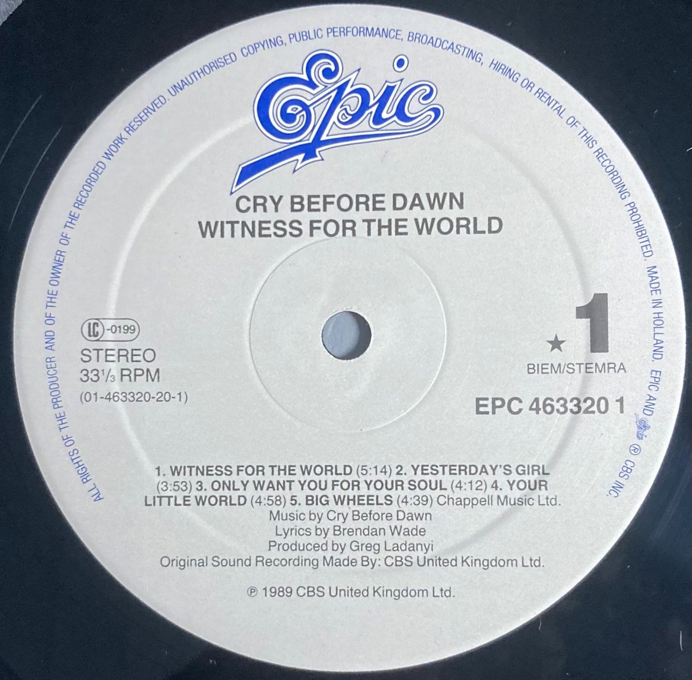 Schallplatten: CRY BEFORE DAWN - WITNESS FOR THE WORLD – Gebraucht aus Poliez-Pittet von Newtown-Records 3
