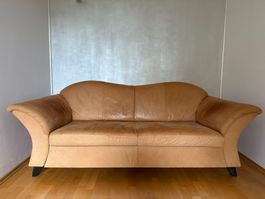 Ledersofa 3-Sitzer mit Bettfunktion cognac - Bad Zurzach