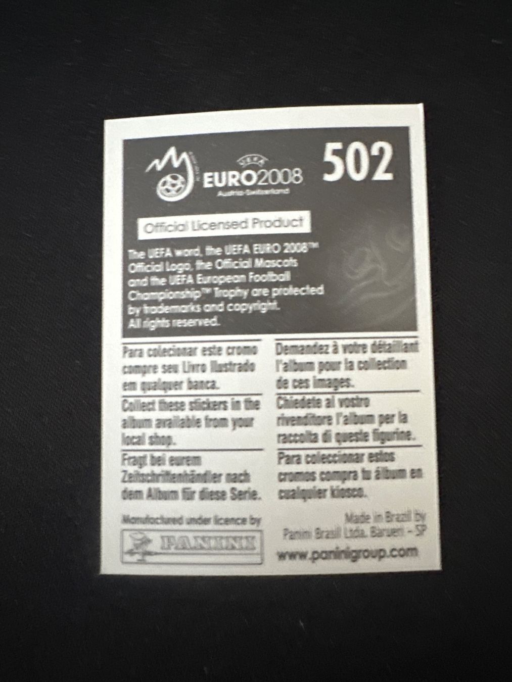 Panini Carte collezionabili: Panini UEFA EM 2008 Sticker - Nr. 502 – Usato da Sulz AG venduto da DealWerk 1