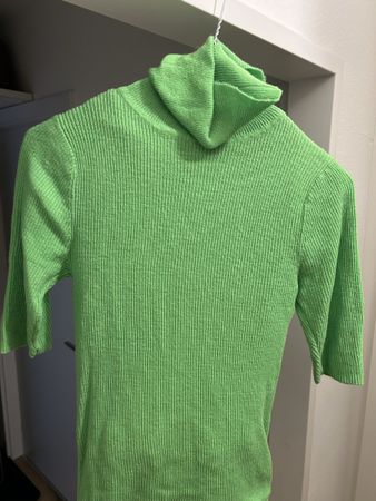 Lime Green Ribbed Knit Turtleneck Top