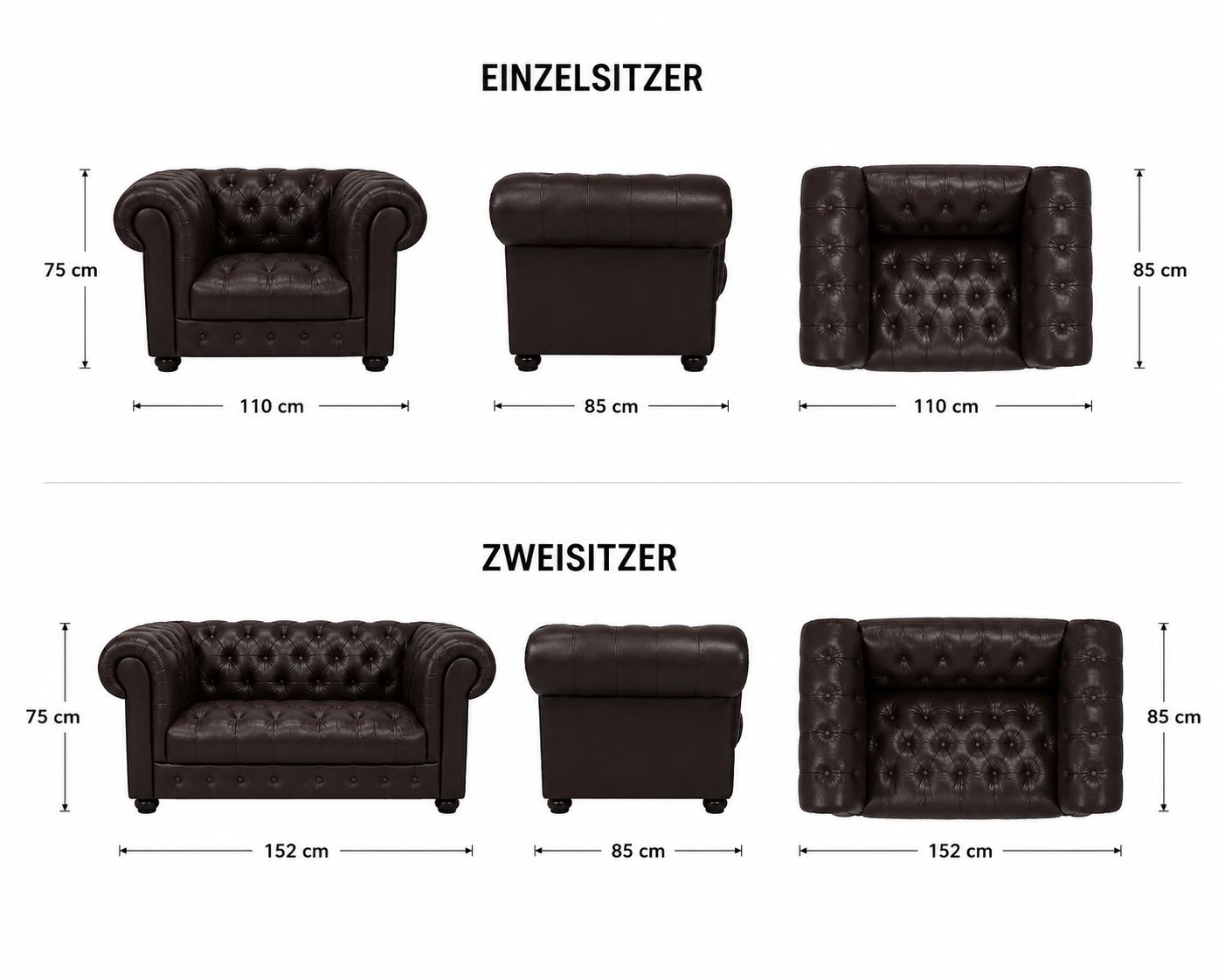 Sofas: Chesterfield Sofa-Set | 2-Sitzer + Sessel | Dunkelbraun – Gebraucht aus Aesch ZH von schimauscha 9