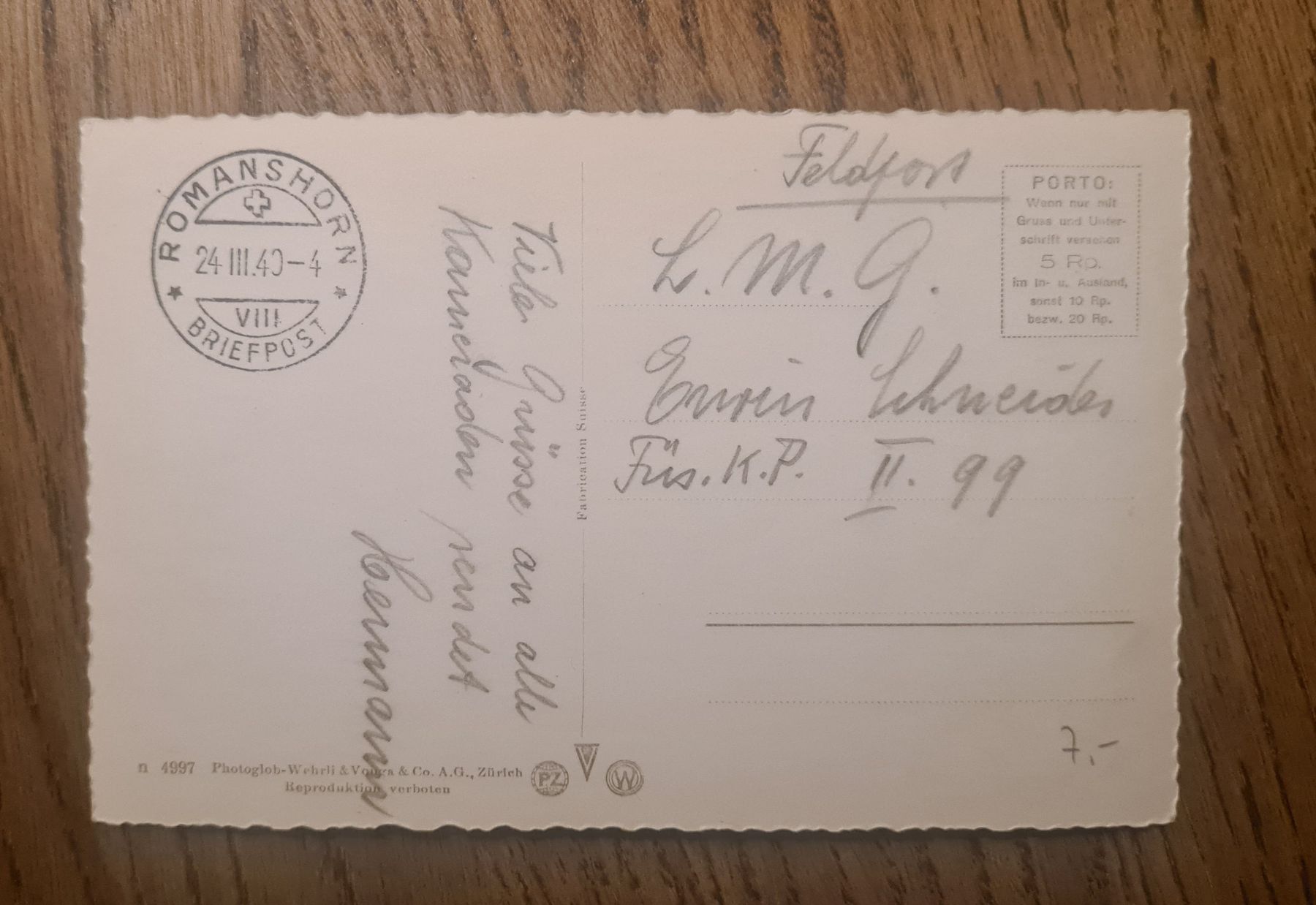 Cartoline postali: Romanshorn, Feldpost 1940 – Usato da Ebikon venduto da Donar50 2