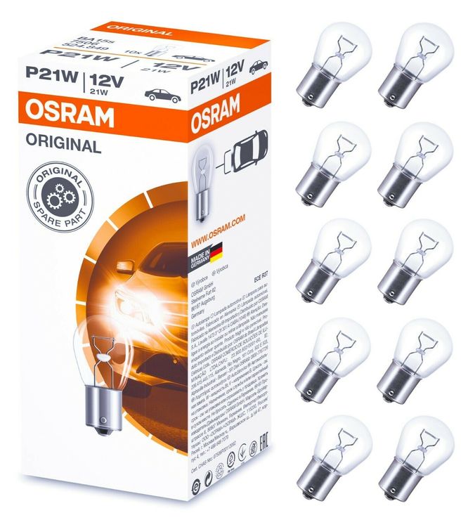 10x Osram P21W 12V 21W BA15s Art. 7506