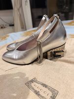 Gucci Metallic Nappa Crystal Square G Mid Heel Pumps