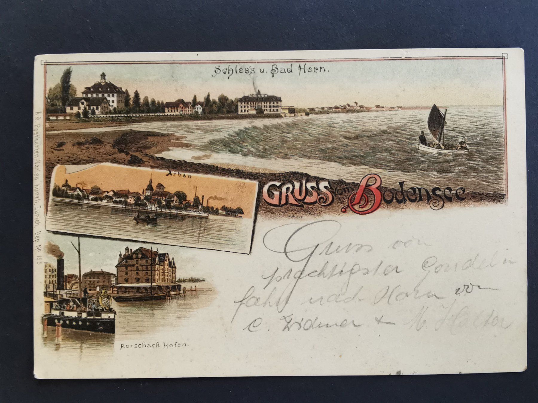 Cartoline postali: Litho   Bodensee  Rorschach   Horn  Arbon   Schiff  1902 – Usato da Rheineck venduto da kat_7gld