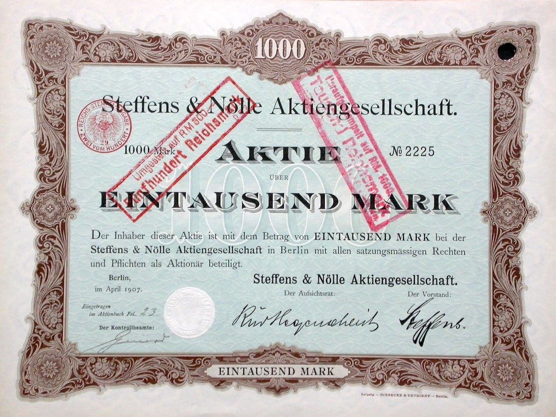 Dokumente: Steffens & Nölle AG, Berlin - 1907 – Gebraucht aus Solothurn von Sgasche