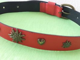 Roter Folklore Gurt mit Edelweiss, 96 cm