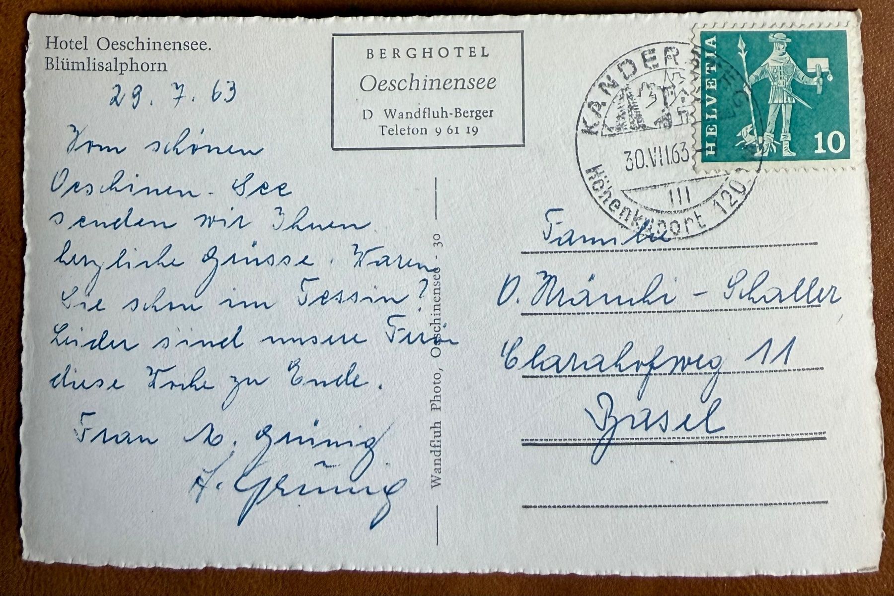 Cartoline postali: Oeschinensee 1963 – Usato da Lutry venduto da Ediego 1