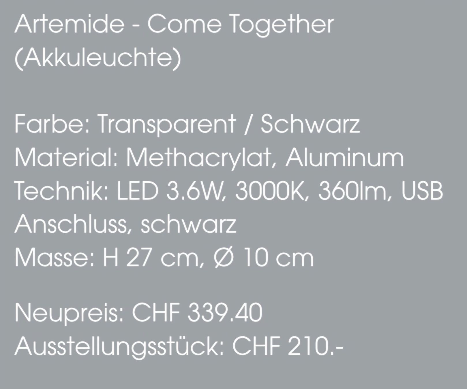 Artemide Lampen: Design-Akku Leuchte LED von Artemide – Gebraucht aus Binningen von Masc61 1