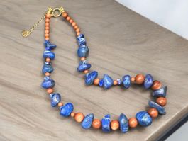 Unikat 💎 Halskette mit Lapislazuli und Sonnenstein - Neu