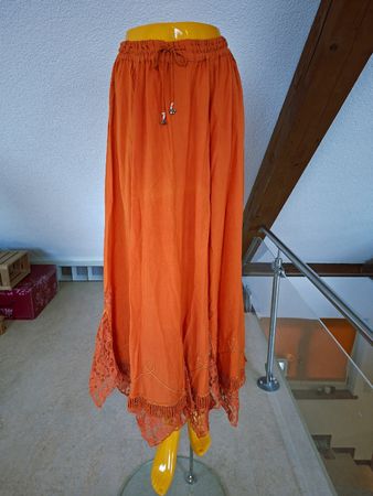 Orange Sommerrock, Gr. 1Size, mit Spitze, Neu Boom Baba