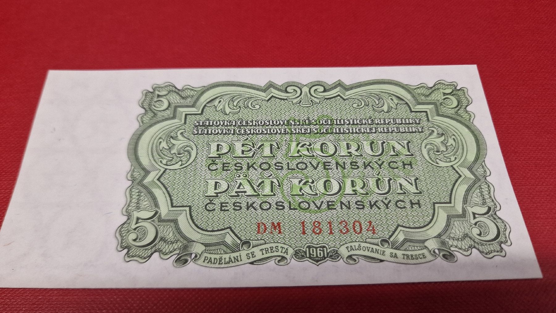 Banconote: Tschechoslowakei Banknote 5 Korun 1961, – Nuovo e nell'imballaggio originale da Herisau venduto da Antiques.AR