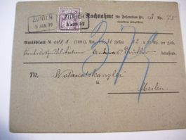5. JAN. 92. KASTENSTEMPEL ZÜRICH NACHNAHME, 15 Rp. ZIFFER