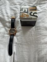 Fossil Herren Uhr Roségold mit schwarzem Lederarmband guter 