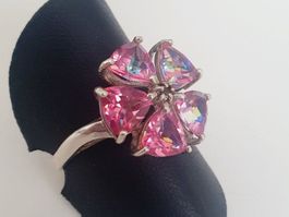 Silber  Ring  925 mit rosa Steinen, Grösse 18,5 mm Top !
