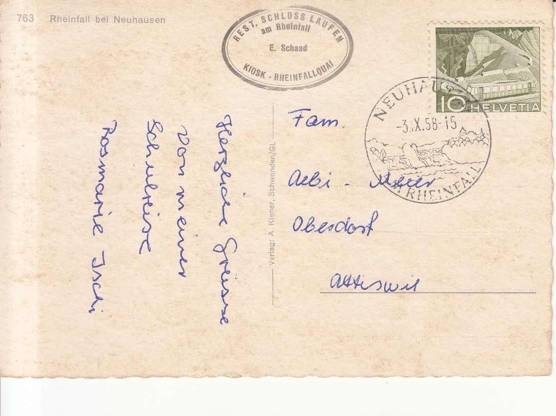 Cartoline postali: Rheinfall 1958 – Usato da Bürglen TG venduto da StampGraf 1