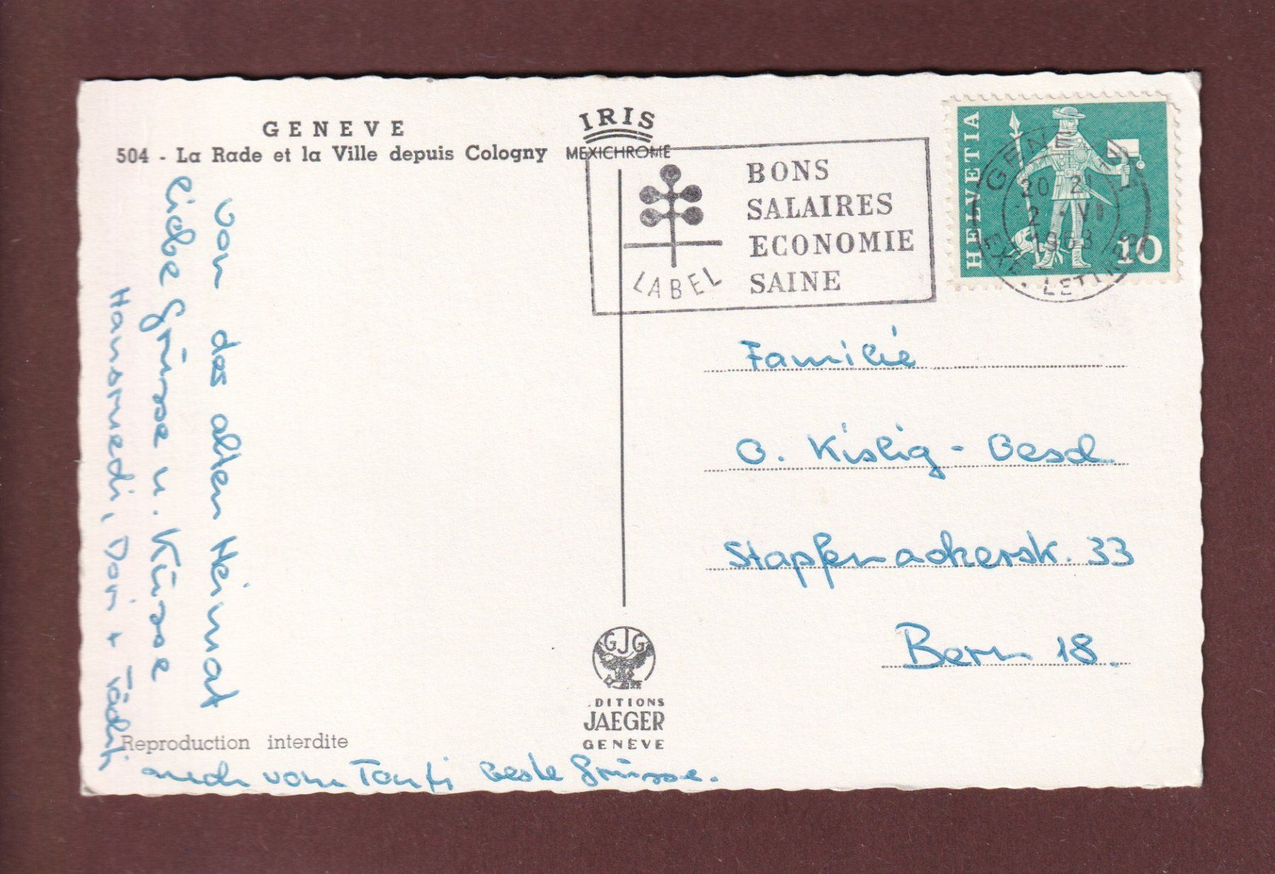 Cartoline postali: GENEVE - Jet d'Eau - 1963 – Usato da Pully venduto da nicecards 1