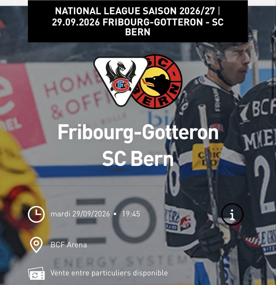 Billets: Gottéron Ticket 29.09.2026 – Neuf avec emballage d'origine à Rechthalten par Thierry_89
