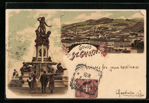 Cartes postales: Litho St. Gallen, Monumentalbrunnen, Bli – D'occasion à Berlin par bartko-reher