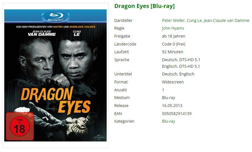 Tutti i DVDs: Dragon Eyes (Blu-ray) – Usato da Emmetten venduto da SVollenweider