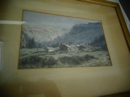 Aquarell Bergdorf Signiert