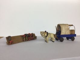 Antiker Pferdewagen mit Figuren, Holz1:87 selten