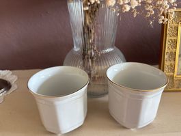 2 Cachepot / Uebertopf mit Goldrand weiss
