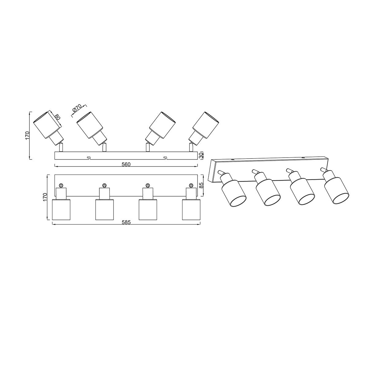Lampadari & plafoniere: Deckenleuchte, 4 Spots, 59 cm x 9 cm – Nuovo (secondo la descrizione) da Kreuzlingen venduto da Smart-Light 4