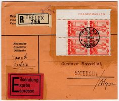 20 Rp. Pro Patria im Viererblock auf R-Express von TRELEX