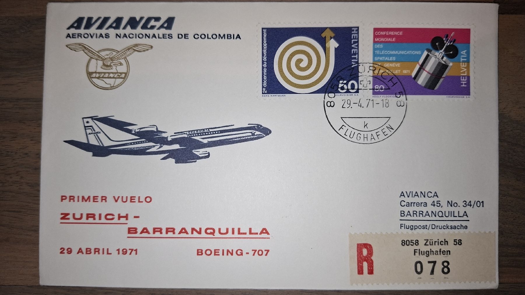 Tous les timbres: Zürich - Barranquilla 29.04.1971 – D'occasion à Balgach par SIMEON27