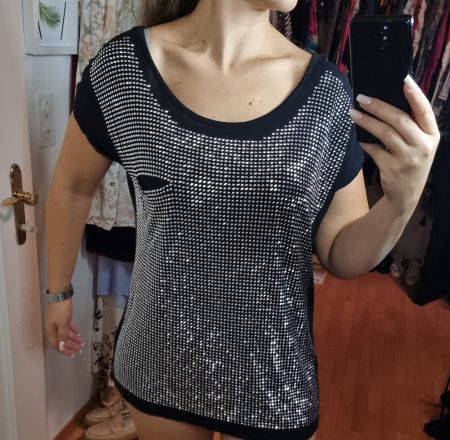 Elegantes Glitzer-Shirt Gr.40 Strass funkelnd Party