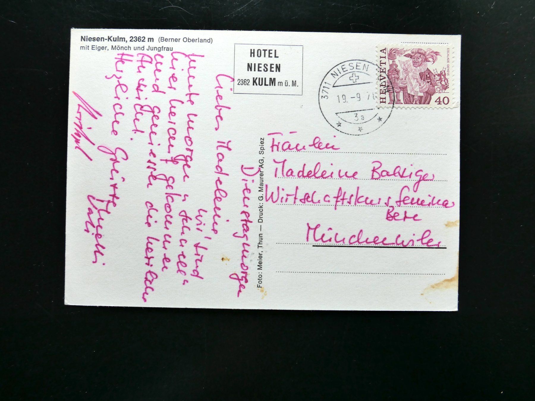 Cartoline postali: AK NIESEN-KULM Eiger Mönch Jungfrau – Usato da Bern venduto da Balzamico 1