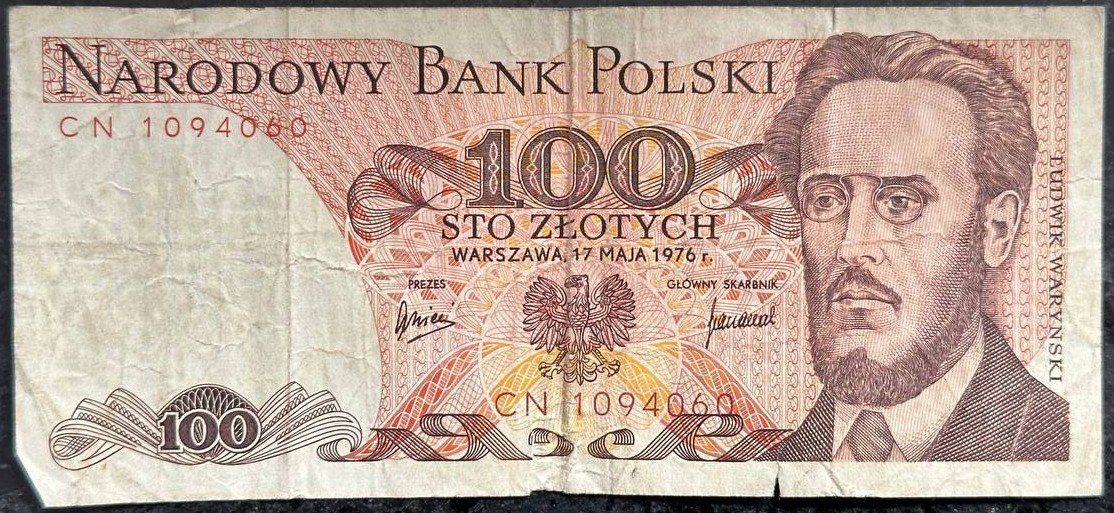 Banknoten: 100 Zloty Banknote von 1976 – Gebraucht aus Beringen von Mantafisch1