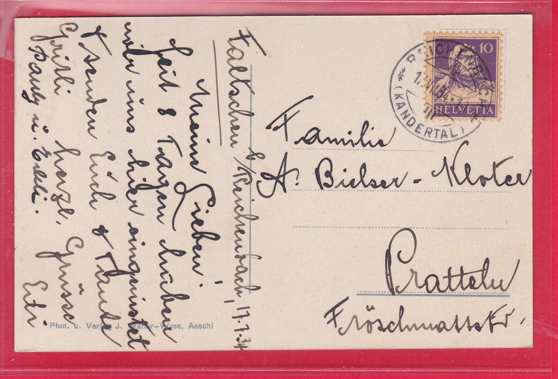 Cartoline postali: REICHENBACH MIT BLÜMLISALP, 17.7.1934 – Usato da Oberrieden venduto da Gebirgsstelze 1
