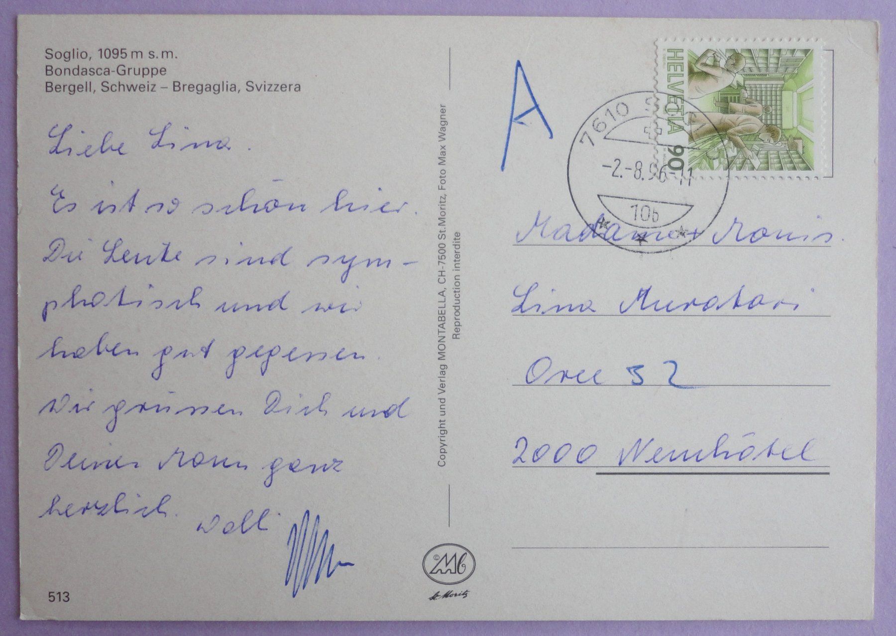 Cartoline postali: Soglio, 1095 m s.m. – Usato da Fétigny venduto da Billy2miny 1