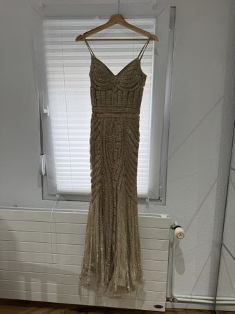 Festliches bi, langes, goldenes Kleid, Grösse 34, Top Zustan