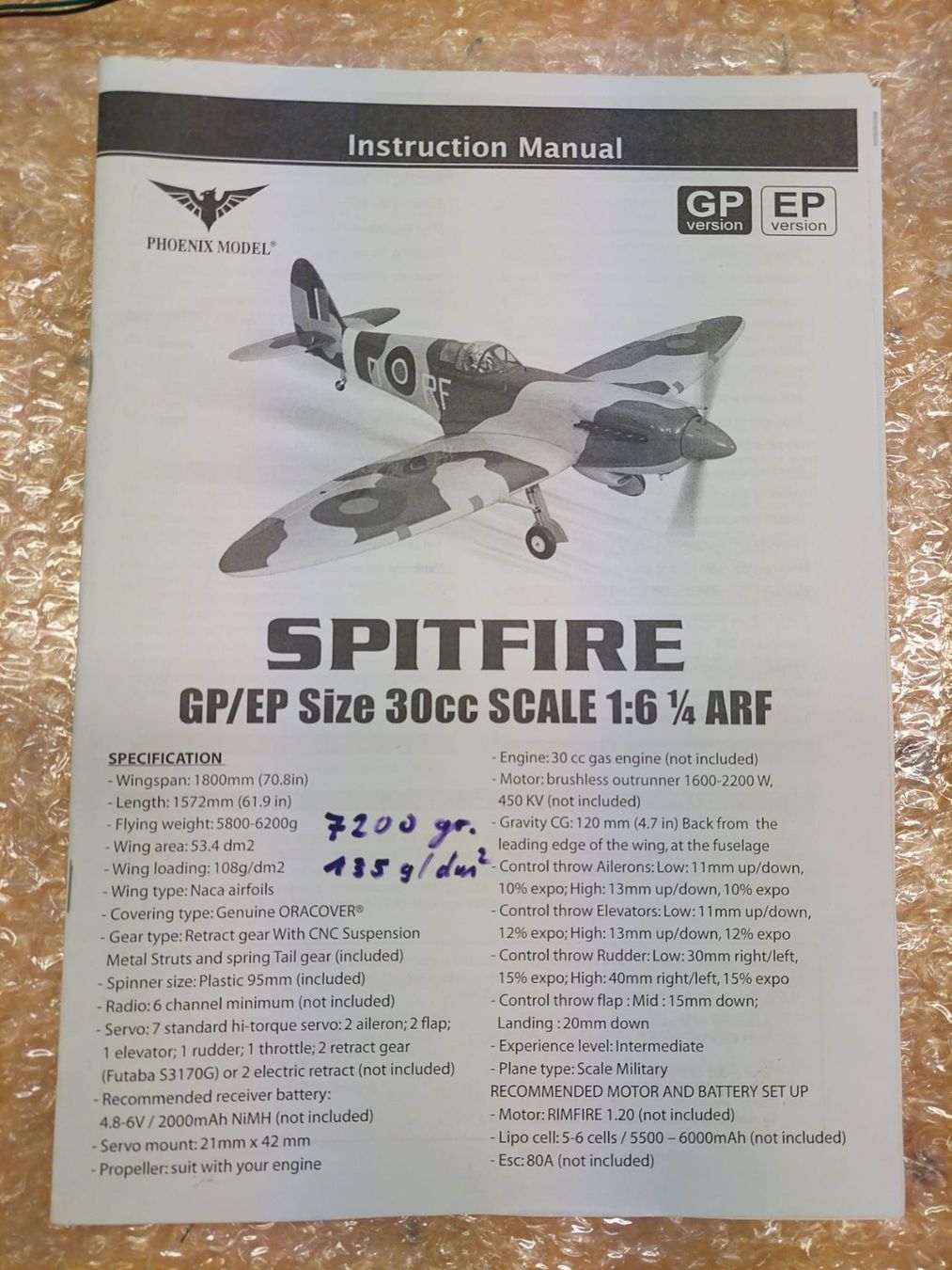 Modellismo RC: Modellflugzeug Spitfire 1:6 ARF Phoenix Model – Usato da Teufen AR venduto da Appenzell04 1