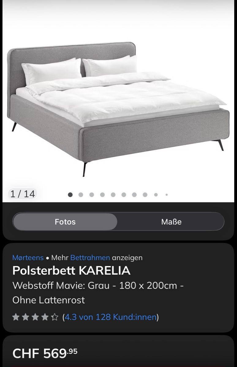 Lits: Bed frame,Grey color, 180x200 – D'occasion à Zürich par ppa_x79s 1